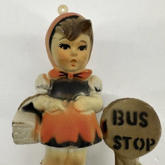 Vintage Kurt S Adler Plastic Hummel Like Christmas Ornament Bus Stop German Girl - Picture 3 of 9